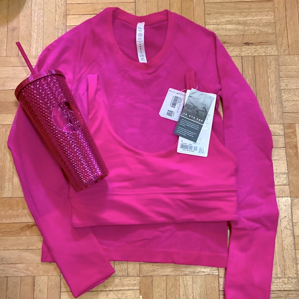 Lululemon Sonic Pink Bundle. Swiftly Tech. Align bra. Limited Edition Tumbler💓